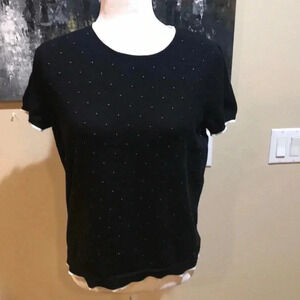 ELLE Short Sleeve Beaded Top Black and White Crew Neck-Size XL